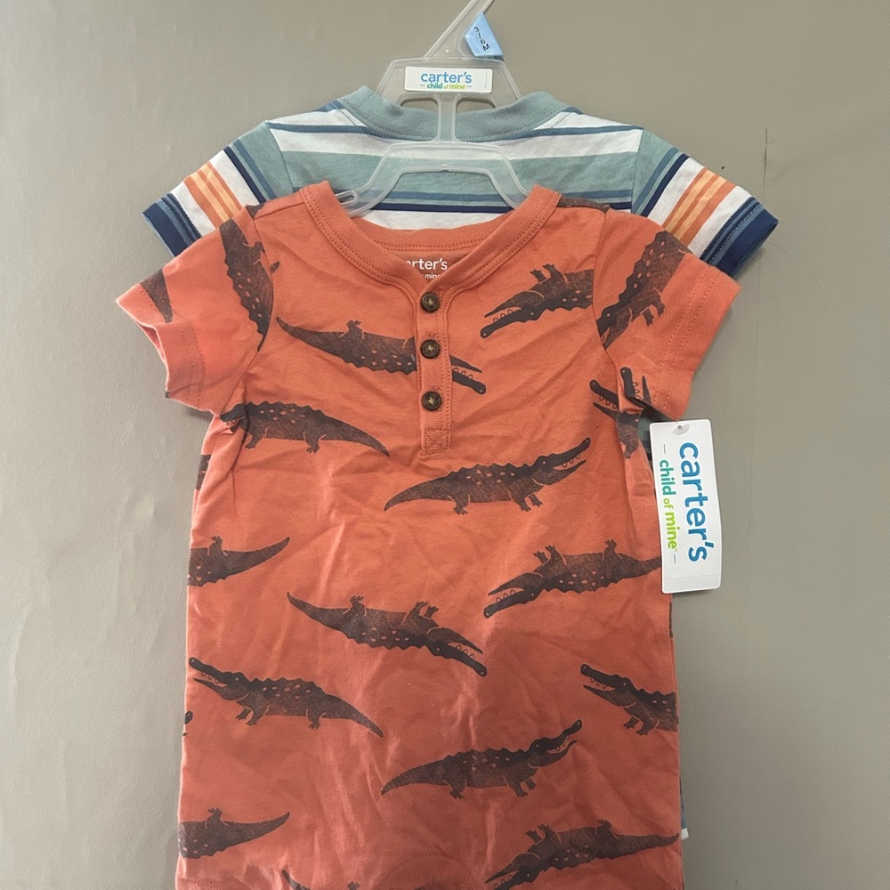 Carter’s Orange Alligator and Strip Print Rompers